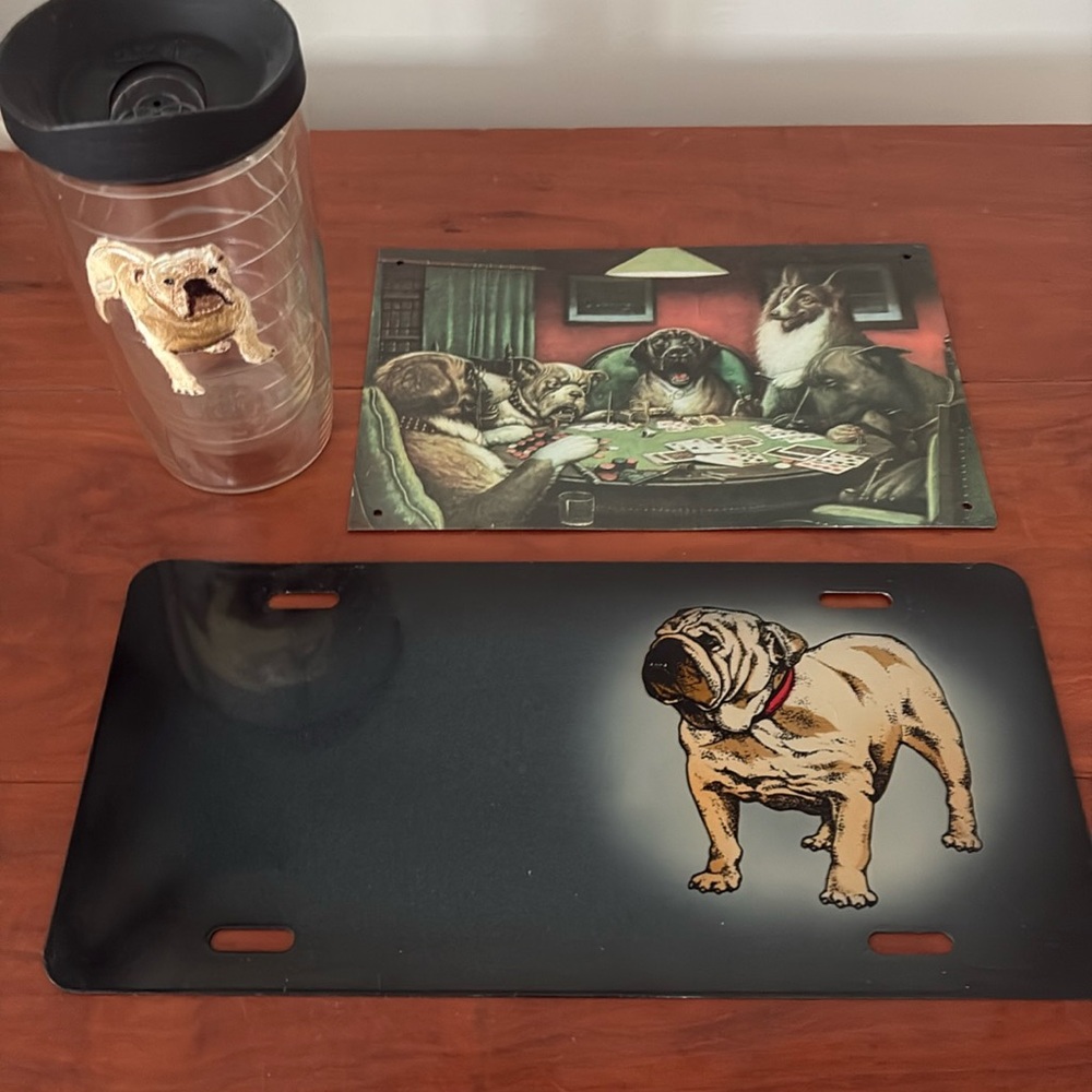 English Bulldog bundle tin sign license plate  Tervis Tumbler poker